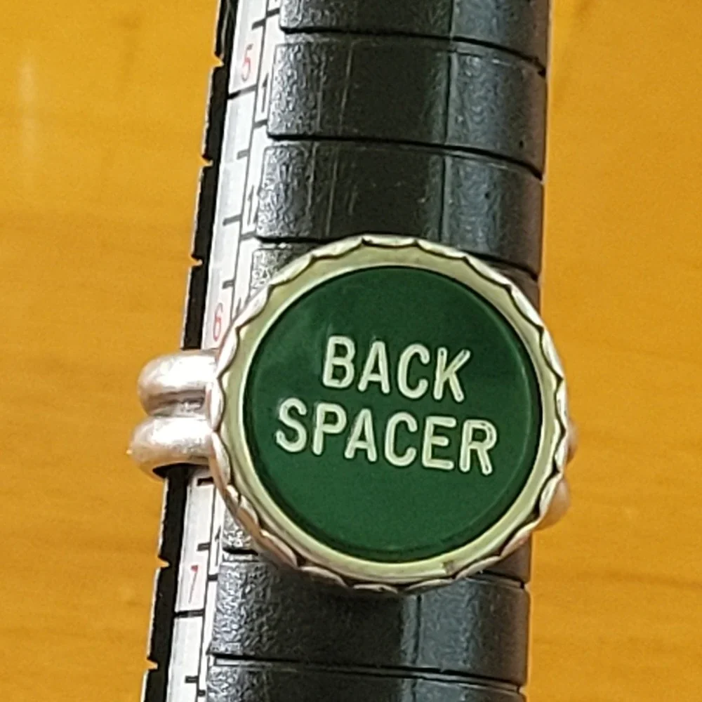 Vintage Typewriter Key Ring Back Spacer Sterling Silver 925 Green Size 7.25
